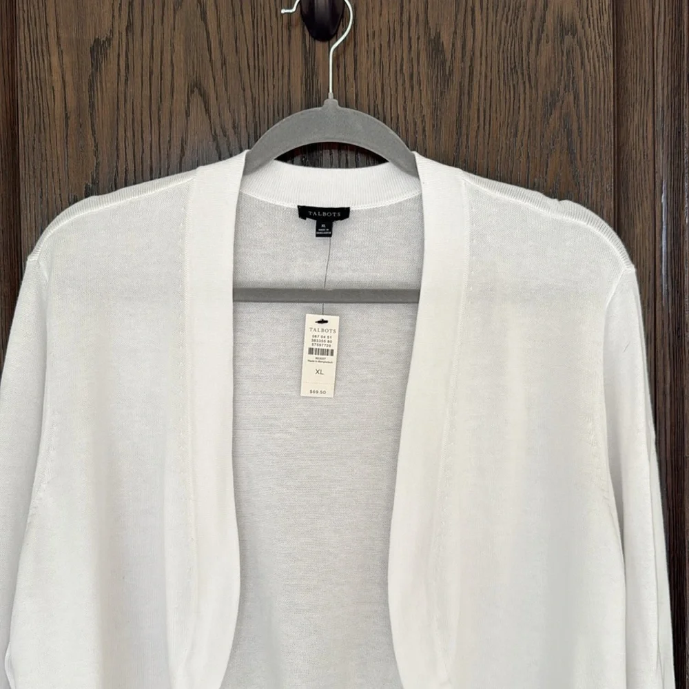 NWT Talbots Women's White Open-Front Cropped Cardigan Sweater- Size XL - Picture 2 of 8